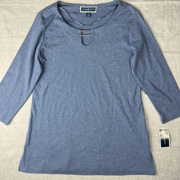 Heather Blue Splitneck Tunic Top Size Small - Picture 2 of 5